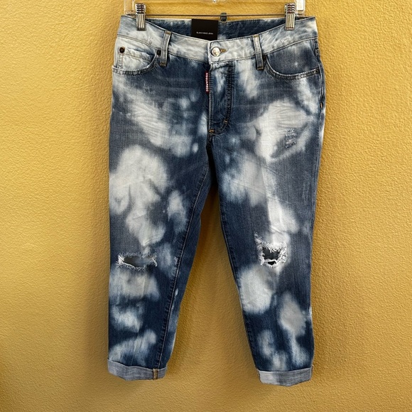 Dsquared2 “Glam Head” Blue Tie Dye Cropped Distressed Jeans Size 42 Or US 6 NWT - Picture 6 of 16
